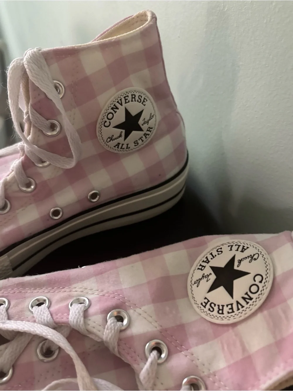 Converse Pink Gingham Chuck Taylor All Star High-Top Sneakers - Picture 2 of 6